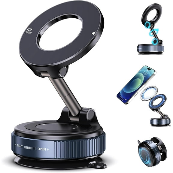 KKFEN-Vacuum Magnetic Phone Holder, Compatible with Magsafe iPhone and All Smartphones, Car/Gym/Kitchen/Mirror/Smooth Surface, Vacuum Suction Phone Mount