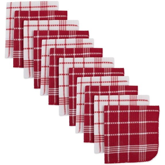 KKFEN-Waffle Weave Kitchen Collection, 100% Cotton, Dishcloth Set, Red 12 Piece