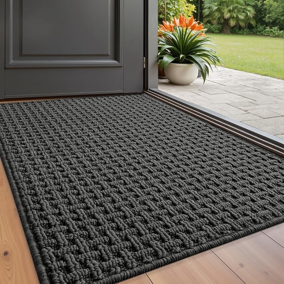 KKFEN-Washable Door Mat Indoor Entrance 17x30, Dirt Trapper Front Door Mats with Absorbent Interior and Non-Slip Rubber Backing, Entryway Doormat, Grey