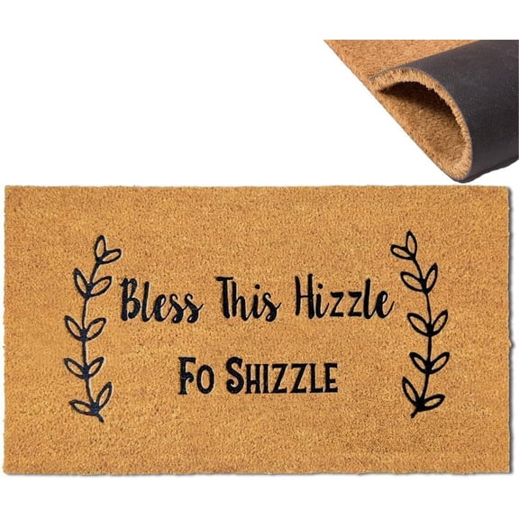 KKFEN-Welcome Door Mats,Bless This Hizzle Fo Shizzle Welcome Mat with Rubber Backing Doormat Entrance Floor Weaving Embroidery Mat Non-Slip Entryway Easy Clean 30 X 18 Inches