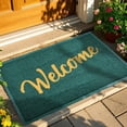 thumbnail image 1 of KKFEN-Welcome Mat Outdoor Indoor, 32x20 100% Waterproof Front Door Mat Outside Entrance, All-Weather Quick Dry Doormat, Low Profile Patio Proch Entryway Mat, Non Slip, Easy Clean, Green-Gold, 1 of 4