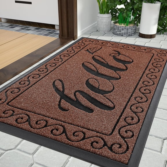 KKFEN-Welcome Mats for Front Door 29.5x17, Heavy Duty Waterproof Outdoor Door Mat Outside Entrance, Non-Slip Low Profile Indoor Entryway Mat for Garage Patio, Maroon