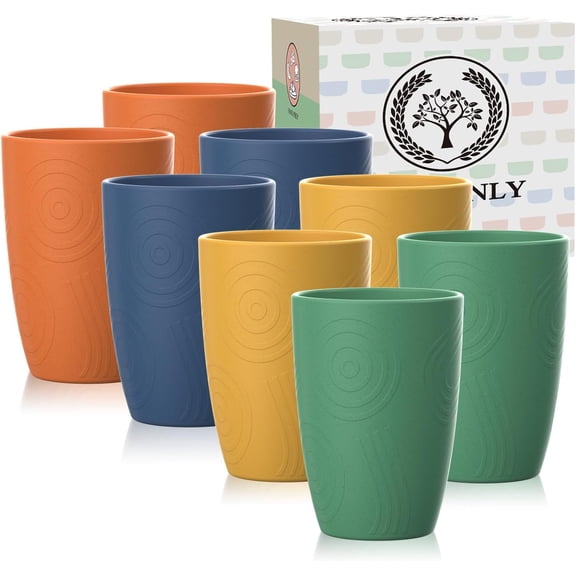 KKFEN-Wheat Straw Cups, Premium Alternative to Plastic Cup Set of 8, Unbreakable Lightweight Drinking Cups for Kitchen, Outdoor, RV, Microwave and Dishwasher Safe Drinking Glasses(12 OZ, Multi)