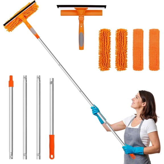 KKFEN-Window Washing Kit with Extension Pole, 73 Window Cleaning Squeegee Kit, 3 in 1 Window Cleaning Kit with 2 Microfiber Pads & 2 Chenille Pads for Indoor Outdoor Windows