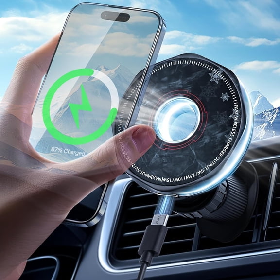 KKFEN-Wireless Car Charger 15W Cell Phone Car Mount, Dashboard/Vent Magnetic Mount for iPhone 16 Pro Max 15 14 13 & Samsung/Android, 360 Rotation Car Phone Holder