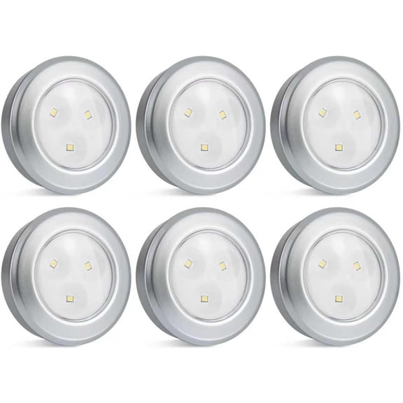 KKFEN-Wireless LED Puck Lights, Touch Activated Tap Ligh Push Light, Battery Operated Stick On Lights for Under Cabinet, Kitchen, Closet & Counters, 6-Pack,Silver