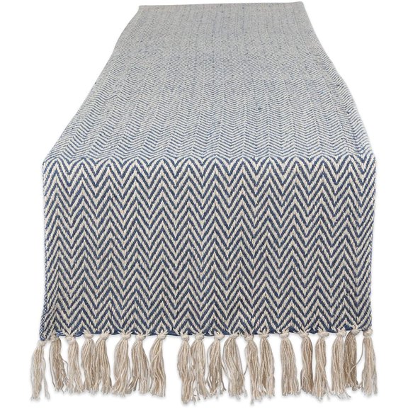 KKFEN-Woven Basic Tabletop Collection Chevron Table Runner, 15x72, French Blue