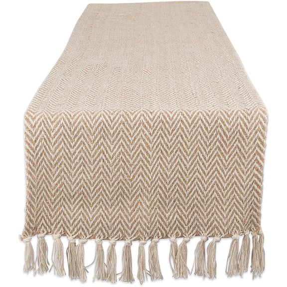 KKFEN-Woven Basic Tabletop Collection Chevron Table Runner, 15x72, Stone