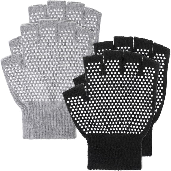 KKFEN-Yoga Gloves with Grips for Women, Non Slip Fingerless Pilates Gloves Exercise Glove Women Half-Finger Workout Glove Weight Lifting Glovefor Yoga, Rowing and Cycling (Black, Gray)