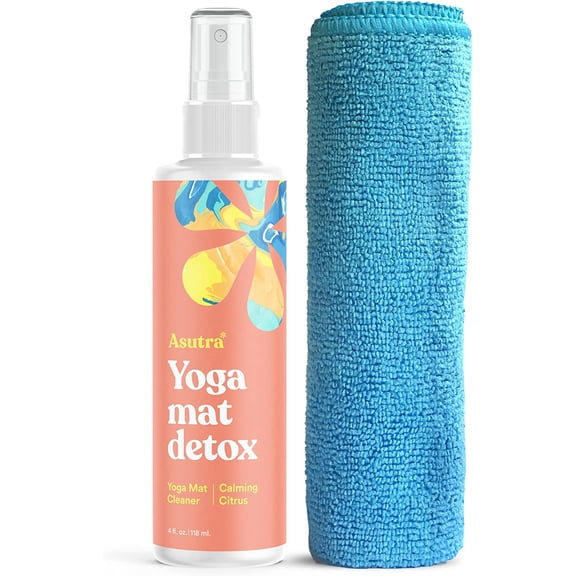 KKFEN-Yoga Mat Cleaner Spray (Calming Citrus), 4 fl oz - No Slippery Residue, Organic Essential Oils, Deep-Cleansing for Fitness Gear & Gym Equipment, Microfiber Towel Included