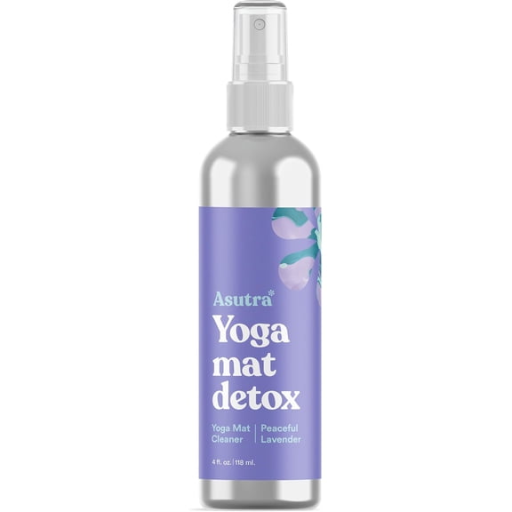 KKFEN-Yoga Mat Cleaner Spray (Peaceful Lavender - Aluminum Bottle), 4 fl oz - No Slippery Residue, Organic Essential Oils, Deep-Cleansing for Fitness Gear & Gym Equipment, Microfiber Towel Included