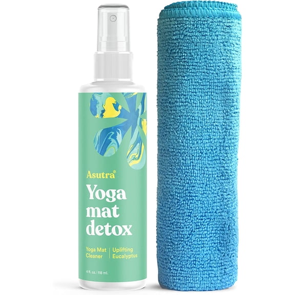 KKFEN-Yoga Mat Cleaner Spray (Uplifting Eucalyptus), 4 fl oz - No Slippery Residue, Organic Essential Oils, Deep-Cleansing for Fitness Gear & Gym Equipment, Microfiber Towel Included