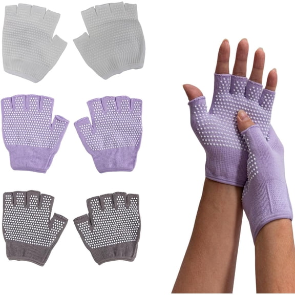 KKFEN-Yoga Pilates Gloves Non Slip Fingerless Women Workout Gloves for Gym Exercise Training,Barre,Bikram,3 Pairs