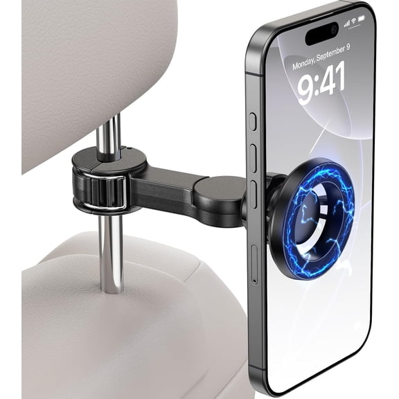 KKFEN-for Magsafe Car Headrest Phone Holder, 6 lb Strong Magnetic Force Headrest Phone Holder Car Mount for All Phone iPhone iPad Travel Accessories with Metal Ring