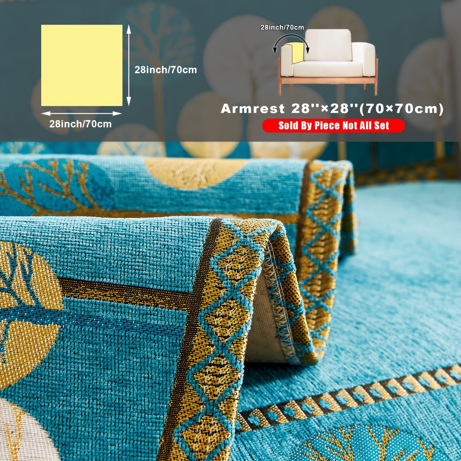ACMDL KKHZ Boho Thick Chenille Fabric Sofa Cover with Tree Embroidery ...