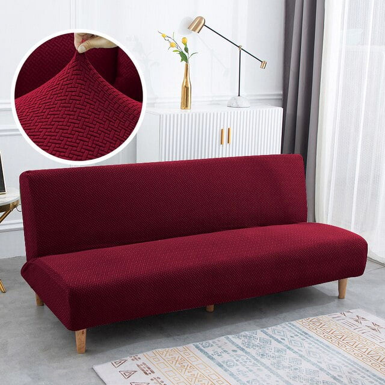 Gallery Detail: Kkhz Fleece Fabric Armless Sofa Bed Cover Solid Color Without