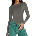 thumbnail image 1 of KKJ Womens Long Sleeve Shirts Ruched Basic Cute Crop Tops Fall Winter Fashion 2024 Going Out Outfits Slim Fitted Y2k Tops Tee, 1 of 11