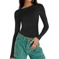 thumbnail image 1 of KKJ Womens Long Sleeve Shirts Ruched Basic Cute Crop Tops Fall Winter Fashion 2024 Going Out Outfits Slim Fitted Y2k Tops Tee, 1 of 11