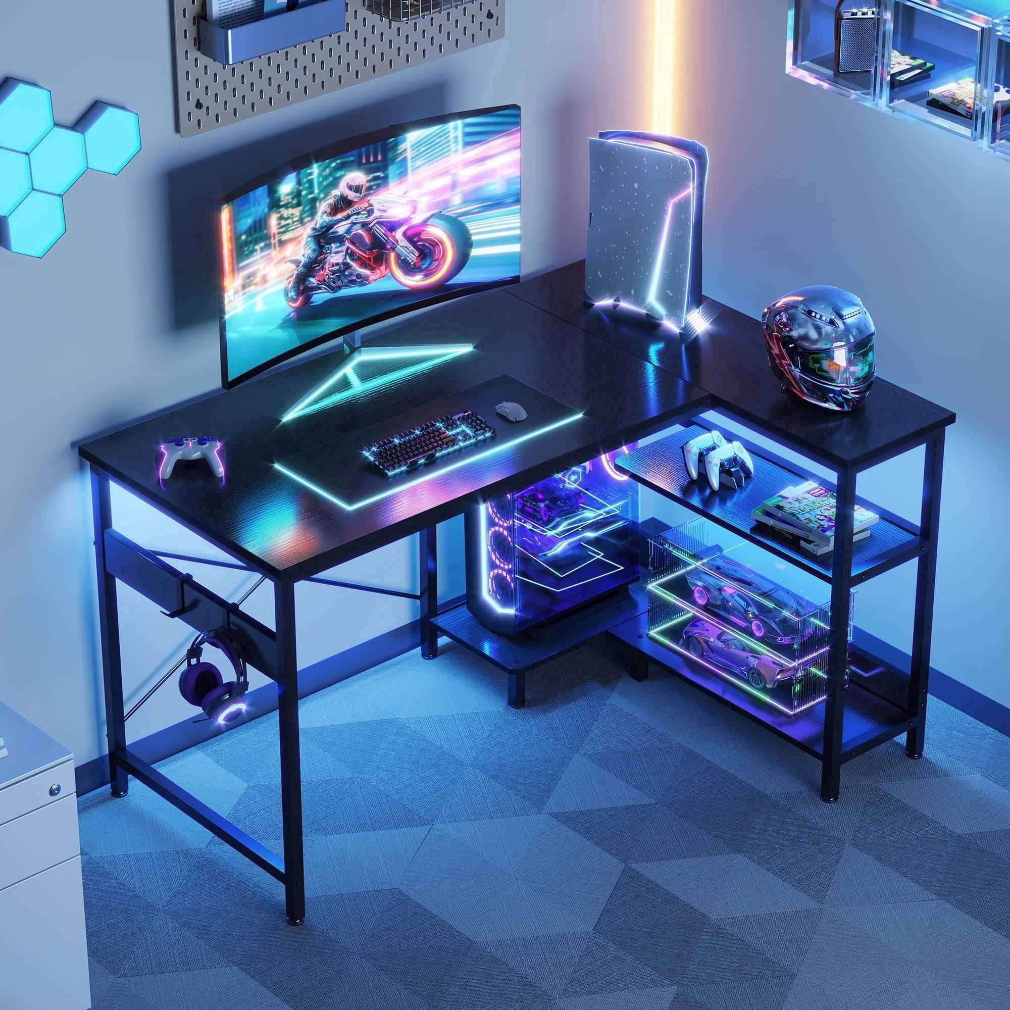 ✨オシャレ✨パソコンデスク Casacomoda Computer Desk 40 Inch L Shaped with Storage Shelves