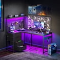 thumbnail image 1 of Casacomoda 43 inch L Shaped Desk with 4 Storage Drawers, Reversible L Shaped Gaming Desk with Power Outlets & LED Lights, Computer Desk with Movable CPU Stand & Hutch for Home Office, Black, 1 of 9