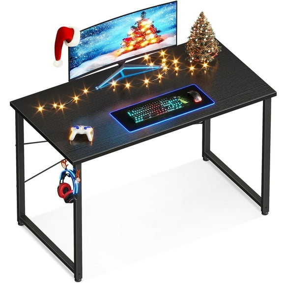 48 inch Large Computer Desk, Study Writing Table for Large Spaces, Simple Home Office Desks with Headphone Hooks, Black