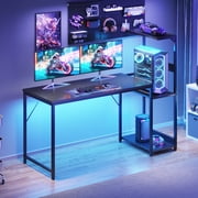 Casacomoda 54" Gaming Desk with LED Lights, Computer Desk with Fabric Drawer, Desk with Shelf & PC Stand, Reversible Display Shelf, Carbon Fiber Black