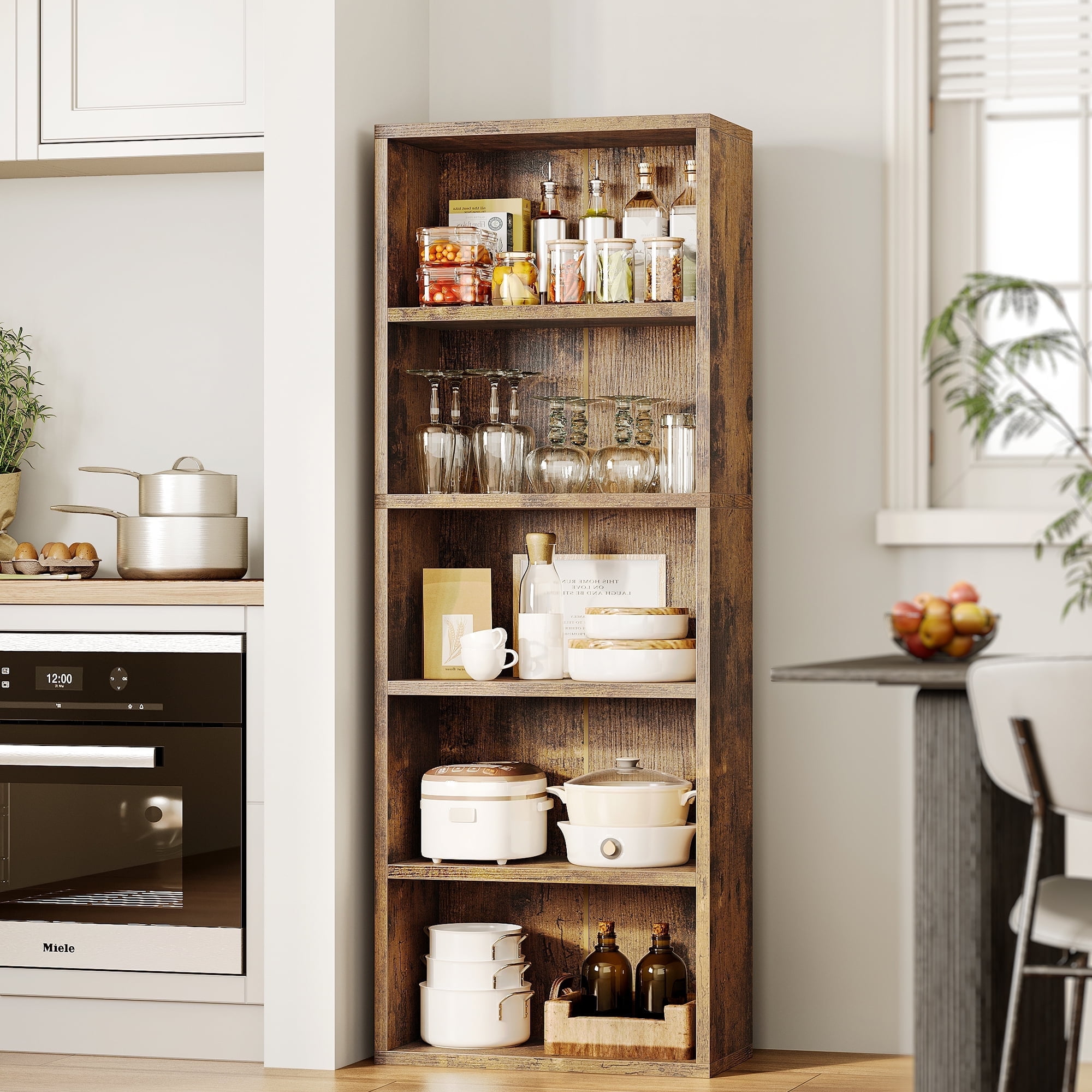 Sofanext Industrial Bookshelves and Bookcases Floor Standing 5 Shelf Display Storage Shelves 52 in Tall Bookcase Home Decor Furniture for Home Office, Living Room, Bed Room, Vintage Brown