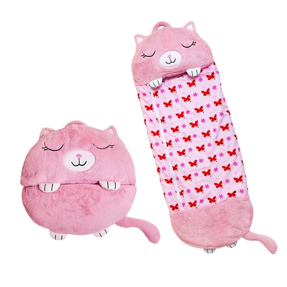 KKL Kids 2-in-1 Foldable Cat Sleeping Bag - 63"*24" Plush Soft Nap Sack for Toddlers, Home/Camping, M Size