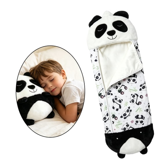 KKL Kids 2-in-1 Foldable Panda Sleeping Bag - 63"*24" Plush Soft Nap Sack for Toddlers, Home/Camping, M Size