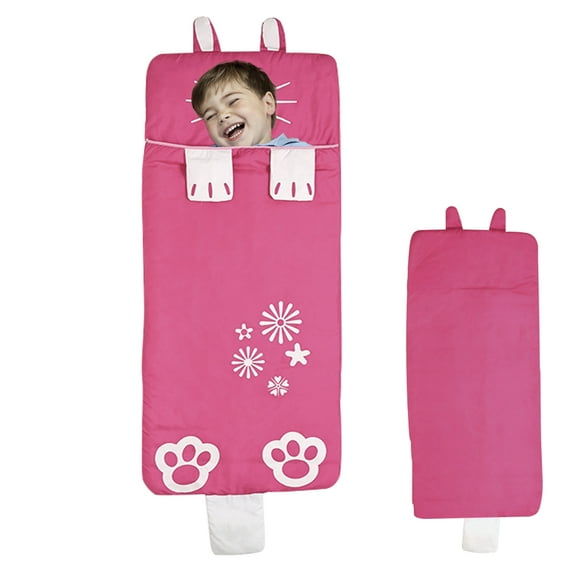 KKL Kids Sleeping Bag, Cartoon Animal Zipper Closure Folding Winter Warm Sleep Sack for Girls Boys, 63" x 24" Pink