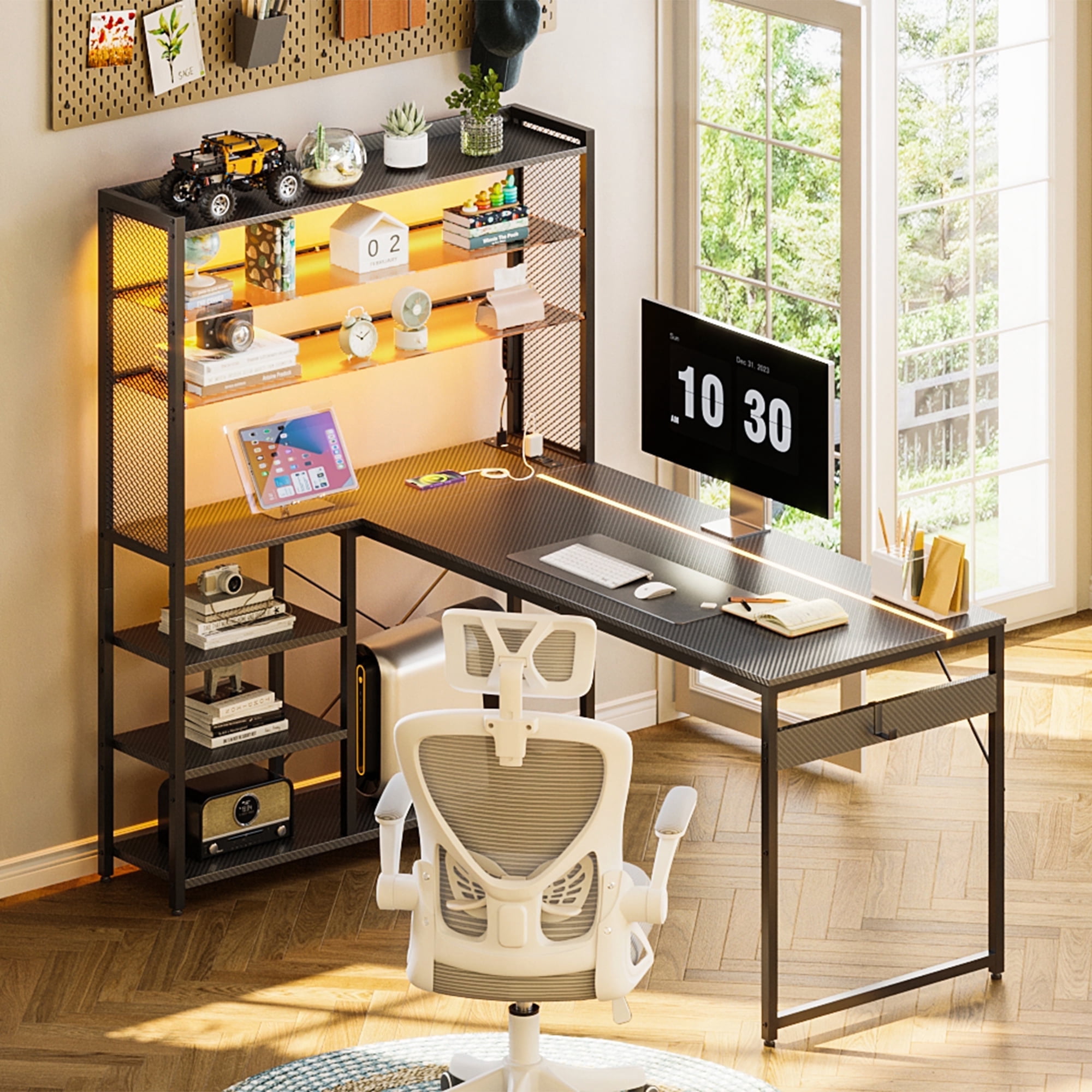 Sofanext L Shaped Gaming Desk, Reversible Computer Desk, LED Lights ...