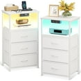 thumbnail image 1 of Sofanext Night Stand with Charging Station Set 2, End Table for Bedroom Small Nightstand with Fabric Drawers, Tall Nightstand for Bedroom, Bedside Table, White, 1 of 7
