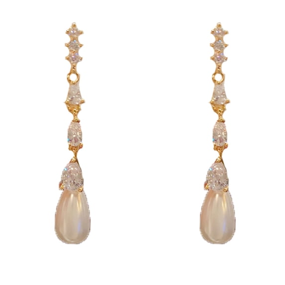 KKLDOGS CZ Teardrop Pearl Dangle Drop Earrings for Women