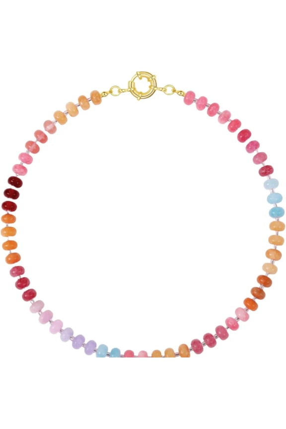 Colorful Beades Gemstone Necklace for Women Boho Beaded Choker Rainbow Colorful Natural Stone Summer Beach Jewelry for Women