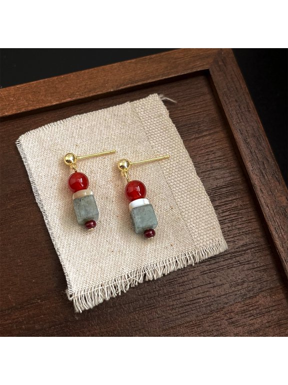 Geometric Tassel Earrings, Handmade Natural Stone Studs