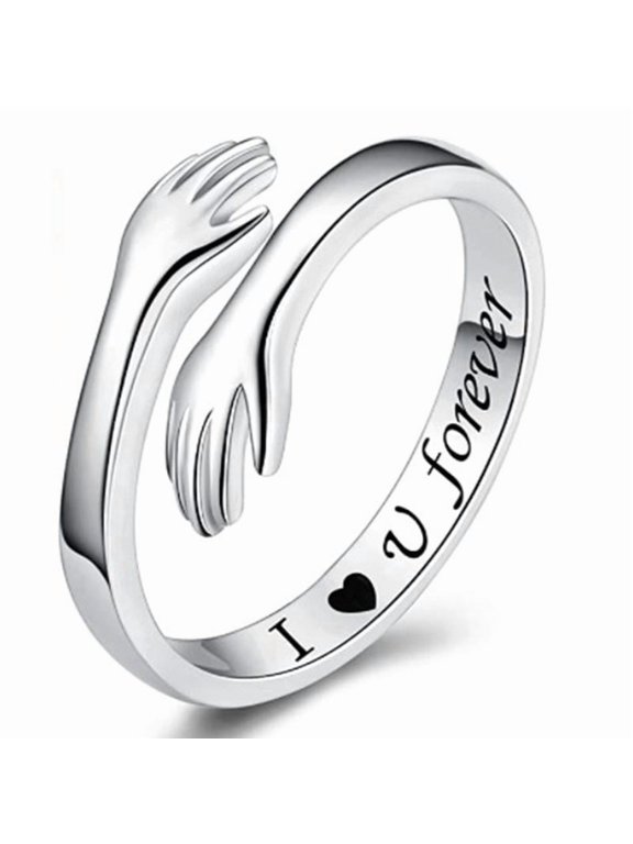 Geometric hug ring, open hand ring, memorial ring, birthday gift, couple ring, symbol of love
