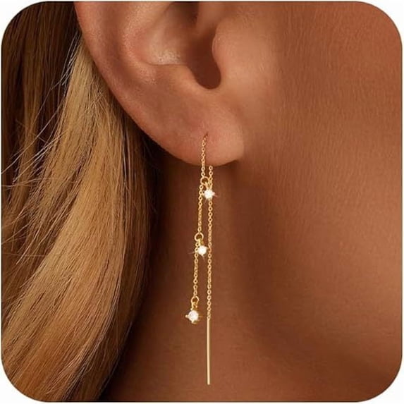 KKLDOGS Gold Dangle Earrings for Women Non Tarnish 14K Gold Plated Drop Wedding Hypallergenic Earring Dainty Long Hanging Chain CZ Pearl Threader Earrings Trendy Silver Plated Jewelry for Women