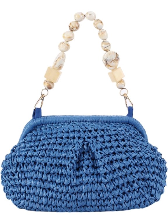 KKLDOGS Handwoven Straw Clutch Bag for Women Summer Vacation Evening Handbag Boho Resort Raffia Crochet Clutch Purse