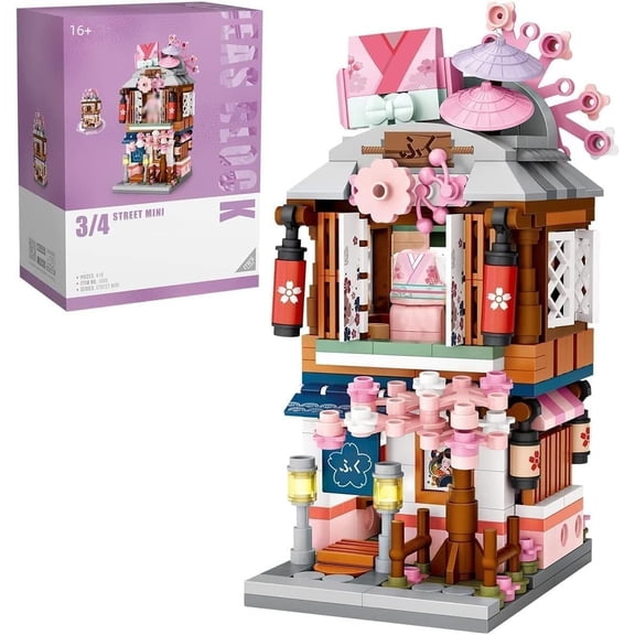 KKLDOGS Japanese Street View Kimono Shop Building Kits, 418 PCS Modular House Building Set Mini DIY Building Model Set, Architecture Modular Construction Set Gift for Adults