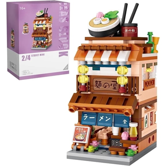 KKLDOGS Japanese Street View Ramen Shop Building Kits, 412 PCS Modular House Building Set Mini DIY Building Model Set, Architecture Modular Construction Set Gift for Adults