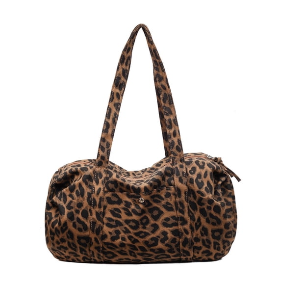 KKLDOGS Leopard Print Canvas Duffle Bag, Large Capacity Casual Weekender Shoulder Handbag for Travel & Daily Use