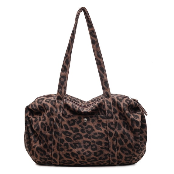 KKLDOGS Leopard Print Canvas Duffle Bag, Large Capacity Casual Weekender Shoulder Handbag for Travel & Daily Use