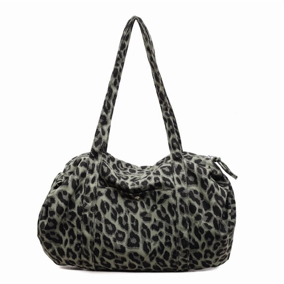 KKLDOGS Leopard Print Canvas Duffle Bag, Large Capacity Casual Weekender Shoulder Handbag for Travel & Daily Use