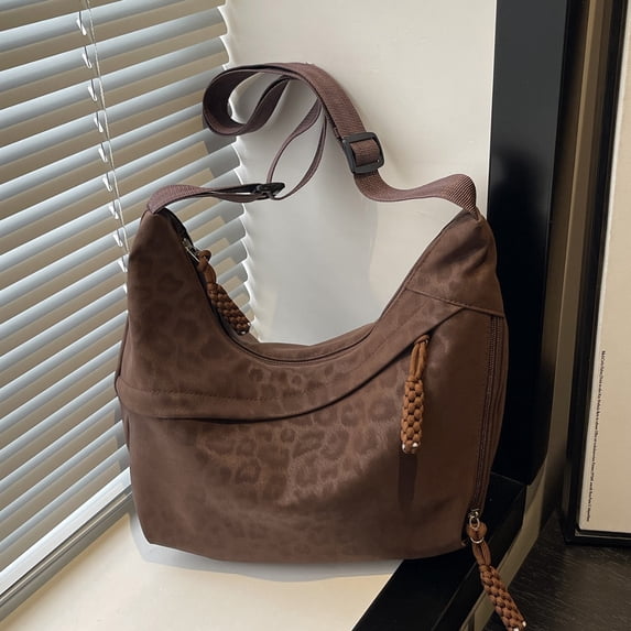 KKLDOGS Leopard Print Crossbody Bag, Crescent Hobo Crossbody Bags for Women Cheetah Animal Print Purse, Slouchy Everyday Casual Purse, Cute Small Trendy Messenger Bag for Women