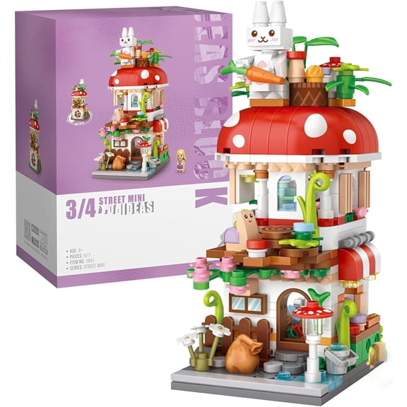 KKLDOGS Mushroom Mini City Shop Street View Building Blocks Model Set,Simulation Architecture Collection Particle Construction Building Bricks,Home Decoration
