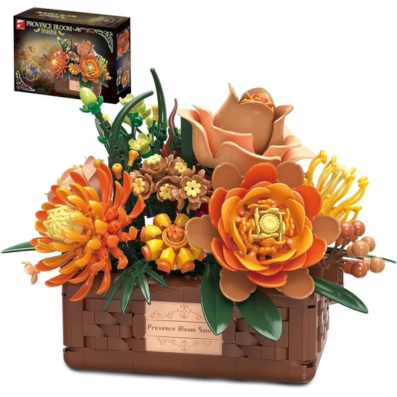 KKLDOGS Provence Bloom Building Blocks Flower Bouquet with Basket, Artificial Flower Bricks Model Set, DIY Assembly Floral Building Kit, Desktop Home Decor Ornament for Collection & Gifting