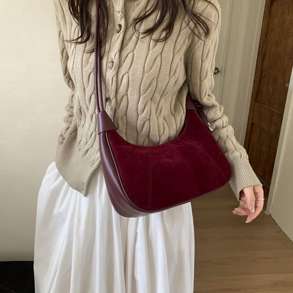 KKLDOGS Soft Faux Suede Crossbody Bag for Women, Small Hobo Purse with Adjustable Strap, Vintage Slouchy Leather Shoulder Bag