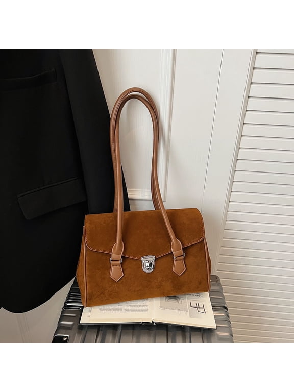 Vintage Messenger Crossbody Bag for Women in Soft Faux Suede, Fixed Strap & Zipper Closure, Fall Boho Leather Purse