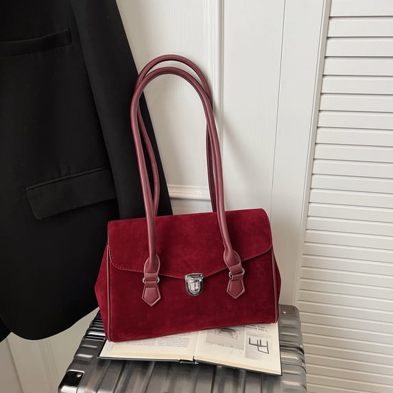 KKLDOGS Vintage Messenger Crossbody Bag for Women in Soft Faux Suede, Fixed Strap & Zipper Closure, Fall Boho Leather Purse
