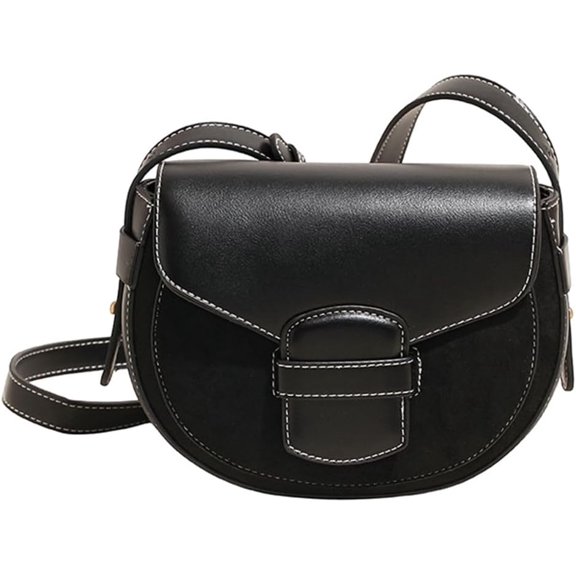 KKLDOGS Vintage Saddle Crossbody Purse, PU Suede Patchwork Flap Saddle Bag, Adjustable Shoulder Strap Casual Cross‑body Handbag with Magnetic Snap Closure for Daily Travel & Outdoor Use